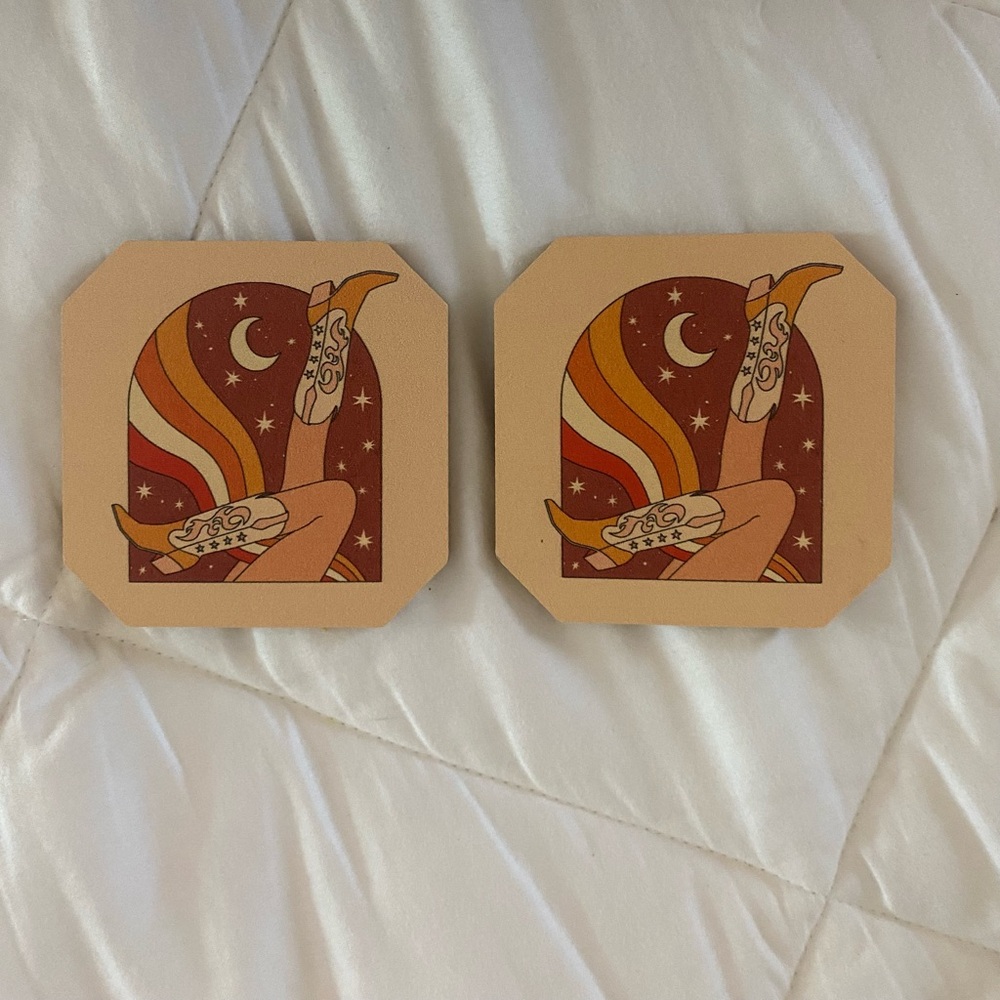Two Retro Art Coasters with Moon Design